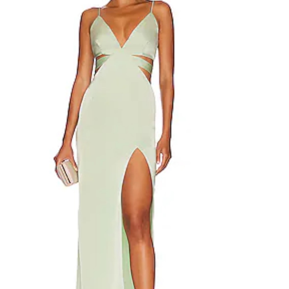 Revolve Cut-Out Green Satin Dress
